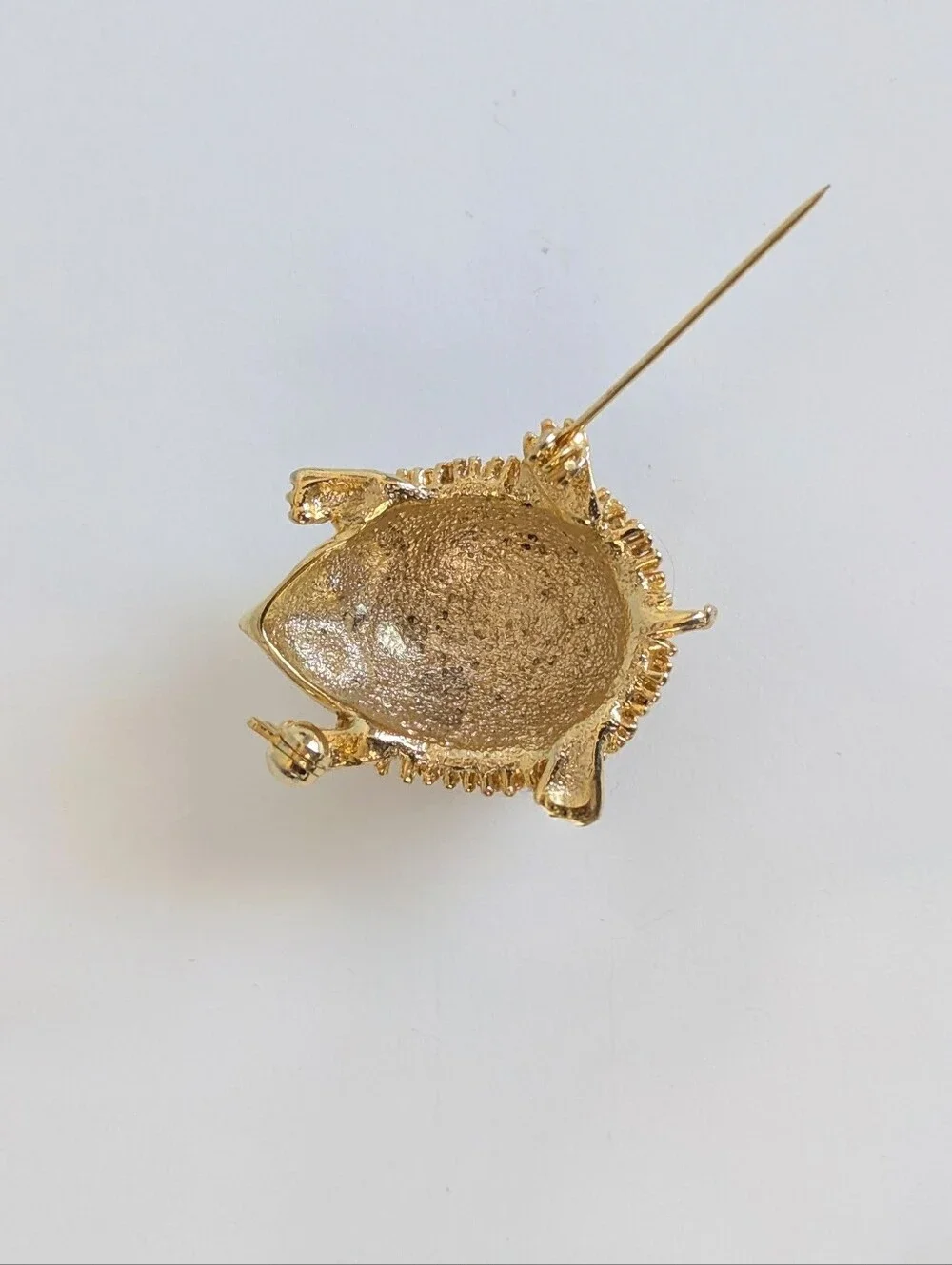 Vintage Hedgehog Brooch Gold Tone Rhinestone Eye Textured Figural Animal Pin